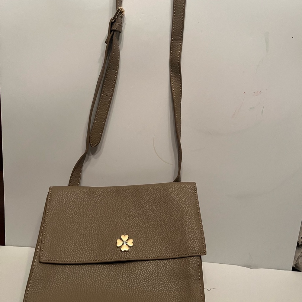 Chic Taupe Crossbody Bag; pebbled leather like with adj strap 8 x 10